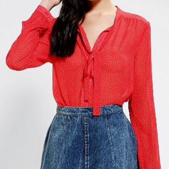 Urban Outfitters Bow Tie Blouse coincidence & chance Red White Dot Small S - Picture 15 of 15